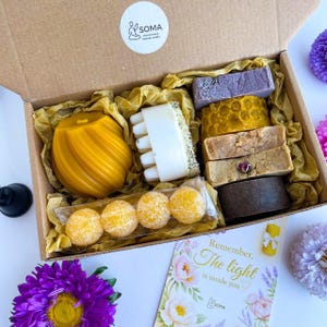 Candle & Soap Gift Box, Handmade Spa Self Care Kit, Natural Relaxation Gift for Her, Christmas, Birthday or Holiday Gift Basket for Women