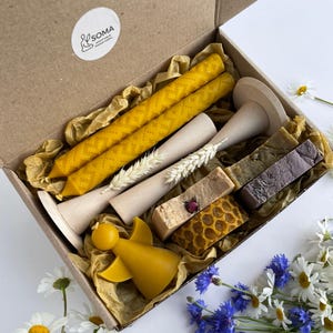 Beeswax Candle & Soap Gift Set: Handmade Spa Self-Care Box