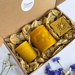 Beeswax candle gift set, Ukraine map candle, Folk design, Handmade honey wax candles, Natural rustic decor, Eco gift box for her, Cozy home