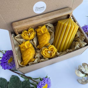 Handmade Beeswax Candle Gift Set: Self Care Spa Box with Custom Note