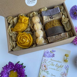 Personalized Beeswax Candle & Artisan Soap Gift Box: Handmade Self-Care Set