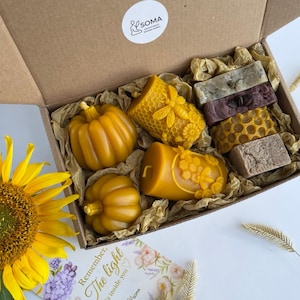 Autumn Spa Gift Box: Pumpkin Beeswax Candles & Honey Soap