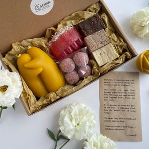 Self Care Gift Box: Beeswax Candle, Artisan Soap & Cherry Scrub