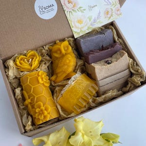 Thank You Gift Box: Handmade Beeswax Candles & Herbal Soap Self Care Set