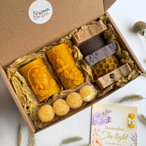 Cozy Fall Spa Gift Box: Beeswax Candles, Natural Soaps & Sugar Truffles