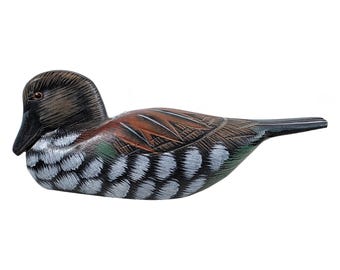 Mini señuelo de pato de madera tallado a mano de 6" de largo, arte popular rústico tallado en madera
