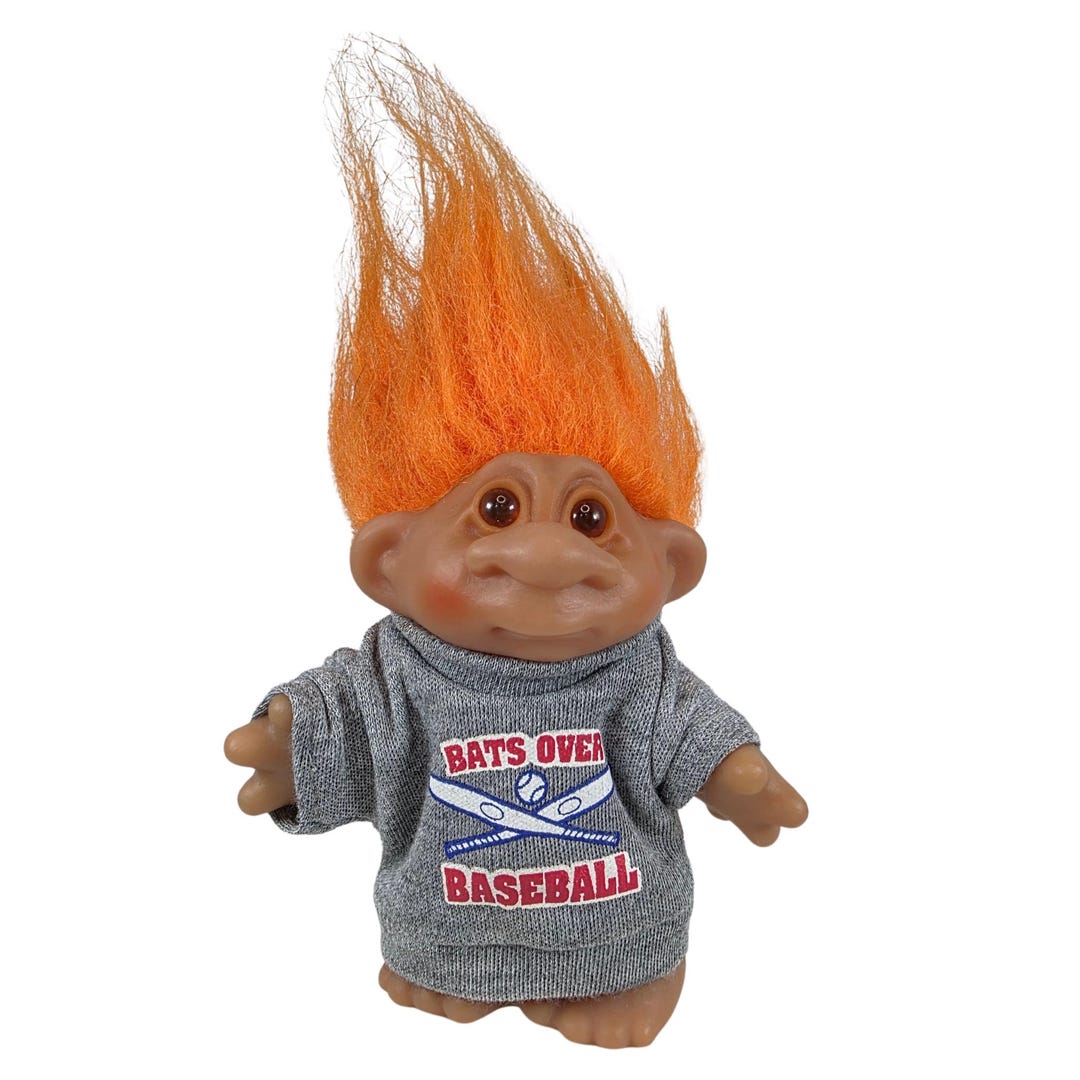 Vintage DAM Troll Doll 1986 Orange Hair Troll Bats Over Baseball Shirt ...