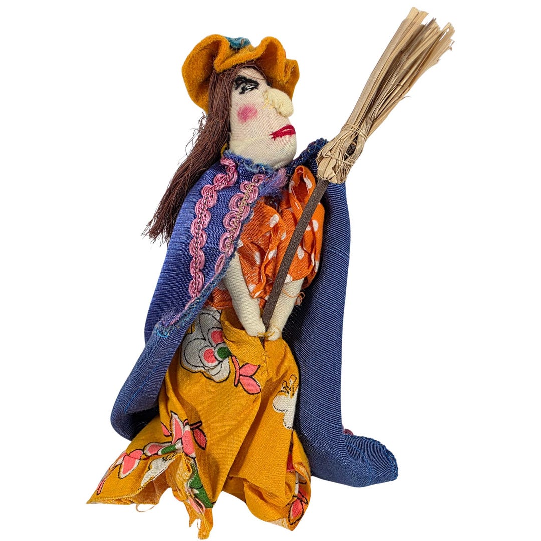 Handmade Folk Art Witch Doll With Broom Cloth Doll Vintage-style ...