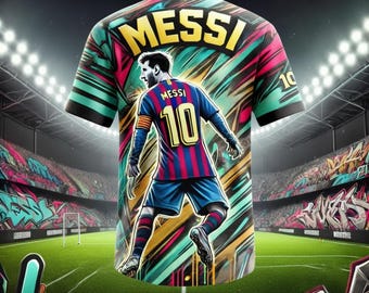 Messi 10 Graffiti Style Sports T-Shirt for Men and Teens Breathable Jersey Top Sweat Wicking Short Sleeve Tee Trendy Streetwear Summer Shirt