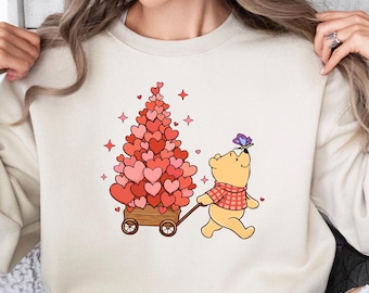 Valentine's Day Winnie the Pooh Sweatshirt: Custom Heart Balloon Disney Character Valentine's Day Shirt, Gift for Woman