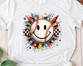 Retro Baseball Shirt, Baseball Mom Shirt, Smiley Face Baseball Shirt, Sports Lover Gift, Sports Mom Shirt, Baseball Fan Shirt