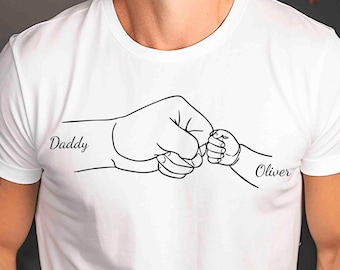 Personalized Daddy and Baby Fist Bump Shirt, Custom Dad Name T Shirt, Father Son Matching Tee, Minimal Line Art Father’s Day Gift