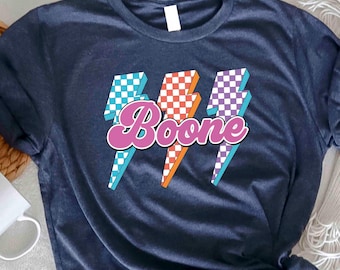 Boone Lightning Bolt Shirt, Retro 80s Checkered Graphic Shirt, Vintage Aesthetic Tee
