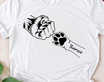 Custom Dog Paw Fist Bump Shirt, Personalized Pet Lover T-Shirt, Dog Mom Gift, Dog Dad Shirt, Paw Print Name Tee, Animal Lover Gift