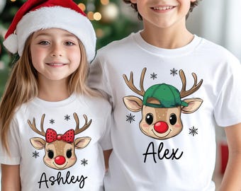 Custom Christmas Kids Shirt, Custom Reindeer Toddler Shirt, Custom Kids Name Shirt, Christmas Reindeer Shirt, Christmas Kids Name Tee