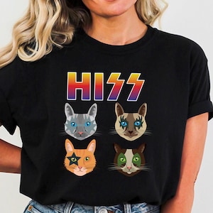 Funny Cat Hiss Rock and Roll T-Shirt, Humour Cat Shirt, Rockstar Cat Tee, Cat Lovers Fun Gift Tee, Cat Lover Gift