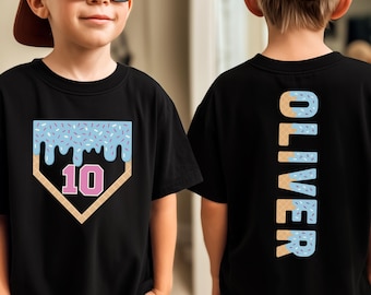Custom Kids Birthday Shirt, Personalized Name and Number Tee, Boys Birthday Outfit, Ice Cream Sports Theme Shirt