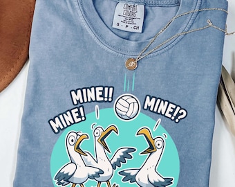 Funny Volleyball Seagull Shirt, Mine Mine Seagulls Tee, Beach Volleyball T-Shirt, Summer Funny Graphic Tee, Coastal Humor Shirt