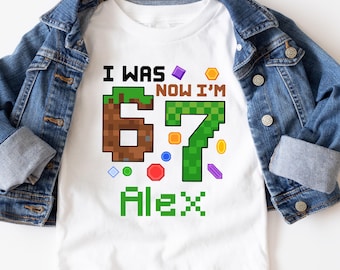 I Was 6 Now 7 Gamer Birthday Shirt, Custom 7th Birthday Gift for Boy Girl, Viral 67 Meme Birthday Tee, Seven Years Old Heart Shirt
