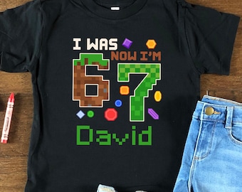 I Was 6 Now 7 Gamer Birthday Shirt, Custom 7th Birthday Gift for Boy Girl, Viral 67 Meme Birthday Tee, Seven Years Old Heart Shirt