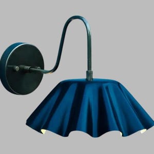 Brass Wall Sconce Light | Mid Century Modern Blue Metal Wall Lamp For Living Room, Bedroom, Kitchen Island Vanity, Minimalist Sconce Fixture