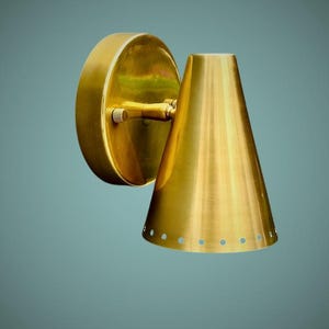 Raw Brass Wall Sconce Light | Mid Century Modern Italian Cone Wall Lamp Handmade  Brass Sconce with Flared Shade | Minimalist Wall Lighting
