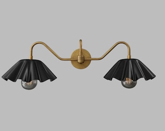 Brass 2 Light Vanity Wall Sconce | Mid Century Modern Wall Light Fixture | Bathroom Vanity Lighting | Brass Wall Lamp