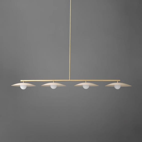 Brass Linear 4-Light Chandelier | Mid-Century Modern Dining & Kitchen Island Light Fixture