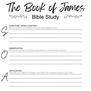 Book of James Bible Study Printable | SOAP Study Guide | Christian Bible Study Worksheet PDF | Scripture Study Template | Faith Printable