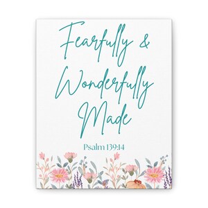 Fearfully and Wonderfully Made Wall Art Psalm 139 14 Scripture Canvas Christian Nursery Decor Bible Verse Print for Girls Room