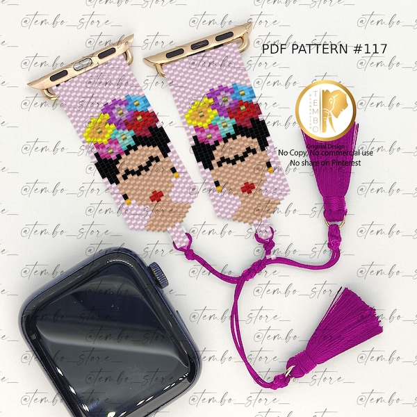 PDF PATTERN Apple watch Band miyuki Frida Kahlo, Apple watch Band mexican
