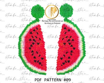 PDF-Muster Wassermelonen-Ohrringe, Ziegelstich-Diagramm, Miyuki-Delica-Perlen, Ziegelstich-Muster