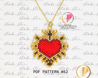 PDF PATTERN Sacred Heart necklace, sacred Heart of Jesus, Brickstitch diagram, Miyuki delica beads, brick stitch patterns
