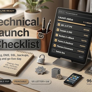Launch Without the Panic | Technical Website Launch Checklist, Fillable Go-Live Planner & Issue Tracker for Web Designers and Developers