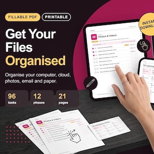Checkliste zur Dateiorganisation (ausfüllbares PDF), Digitaler Aufräumplaner, Ablagesystem für Computer und Papier, Homeoffice-Organizer zum Ausdrucken