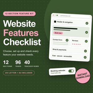 Website Features Checklist, Fillable PDF Website Planner, Must-Have Website Features, Web Design Feature List, Small Business Website