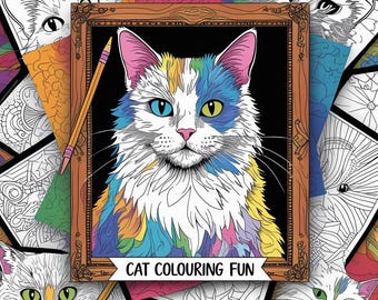 Digital Cat Colouring Book | 25+ Printable Cat Pages for Kids & Adults | Cute and Fun Cat Designs | Instant Download