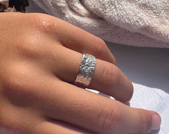 Sterling Silver Handmade Ring | Hammered Band Ring 925 | Adjustable Thumb Ring | Open Band Hammer Finish Silver Ring