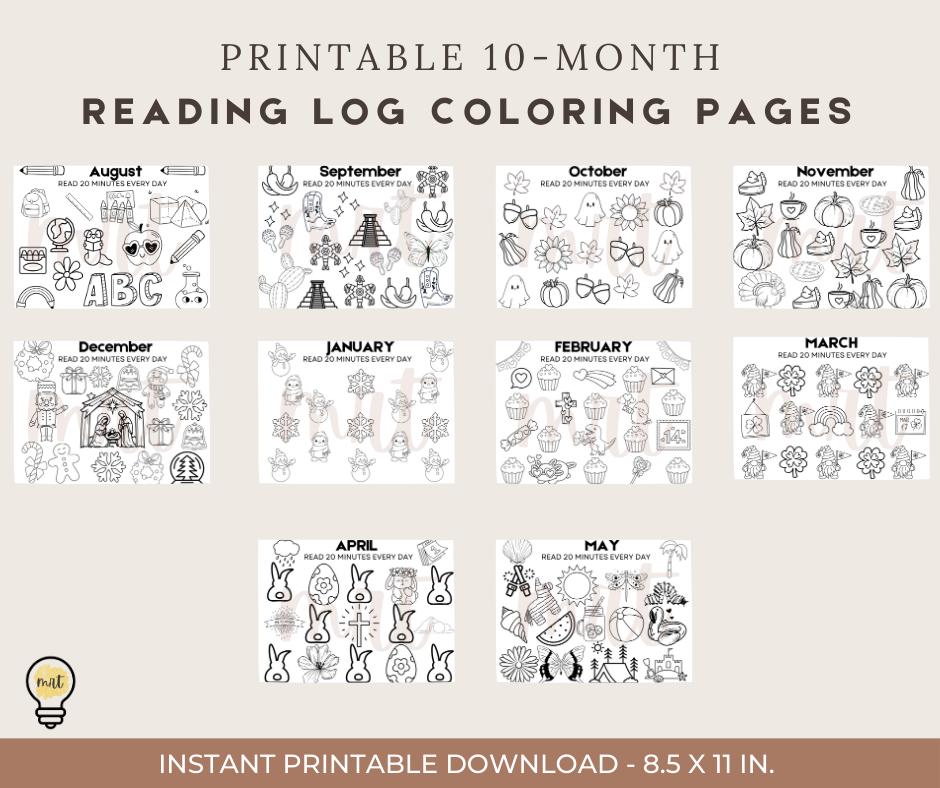 Monthly Coloring Reading Tracker: Fun Book Log for Kids (PDF Download ...