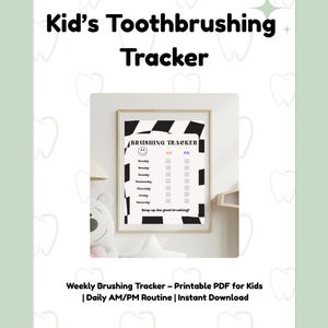 Kids Brushing Tracker Printable – Checkered Chart for AM/PM Routine | Fun Tooth Brushing Chart | Digital Download PDF