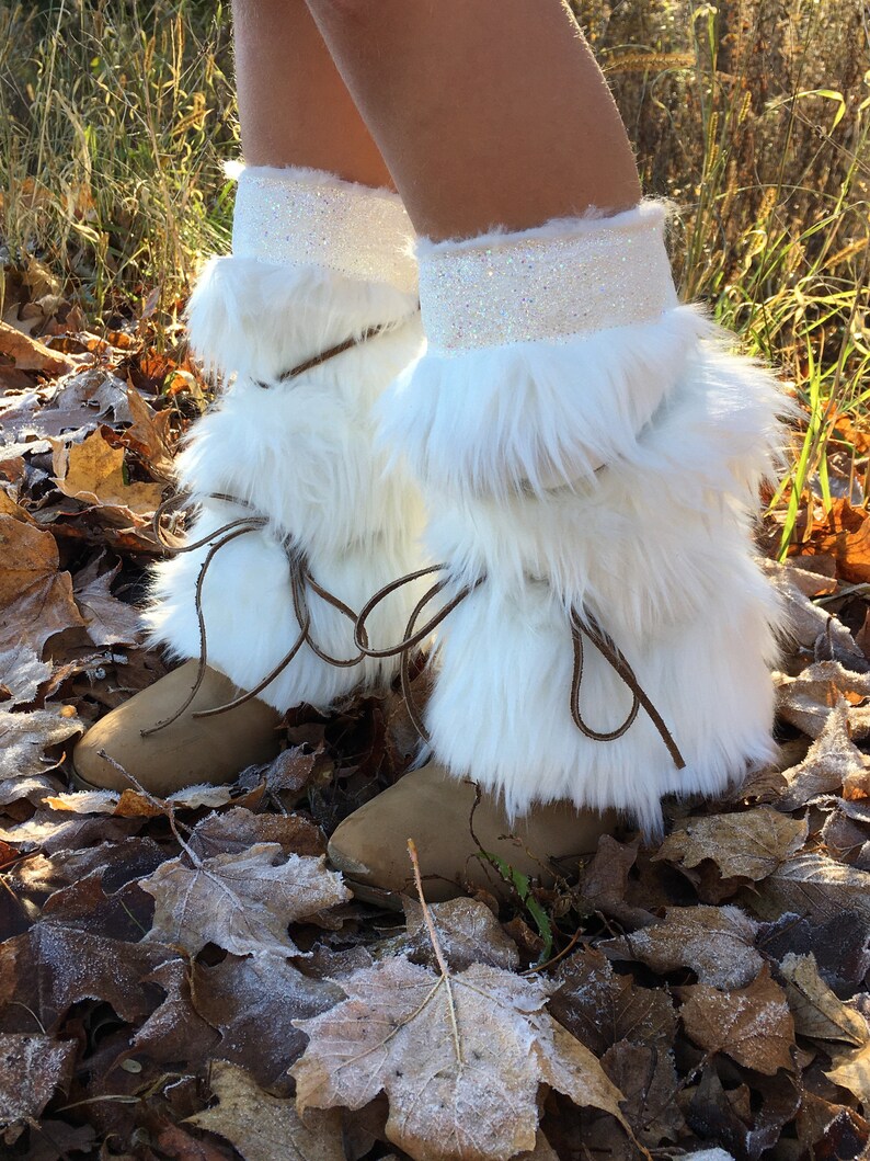 Girls Boot Covers Brown Faux Fur White Fur Boot Covers Boot Etsy