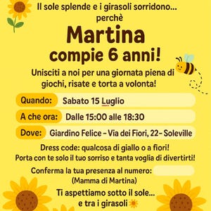 Invito di compleanno  digitale girasole-festa bambina- file PDF lersonalizzabile