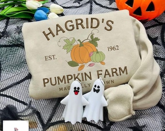 Hagrid Pumpkin Farm Embroidery Shirt Unisex, Cotton Sweatshirt or T-Shirt S–5XL, Pumpkin Autumn Halloween Magical Design