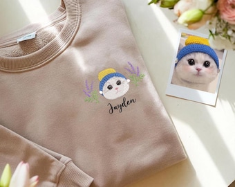 Personlig katttröja med blombroderi, broderad husdjurströja, personlig broderad skjorta för husdjur, present till djurälskare