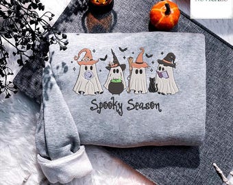 Spooky Season Sweatshirt, Embroidered Halloween Shirt, Witchy Ghost Sweater, Cute Fall Sweater, Ghost Embroidery, Halloween Gift