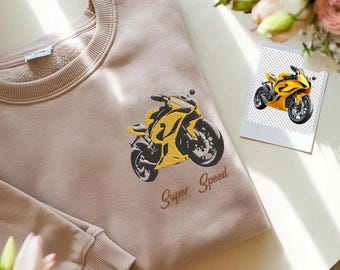 Embroidered Motorcycle Shirt, Biker T-Shirt, Motorcycle Sweatshirt, Super Speed Sweater Embroidery, Gift Motorcyclist Clothing