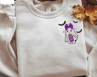 Embroidered Halloween Alani Ghost Pullover, Alani Ghost Sweater, Funny Cute Ghost Alani Sweatshirt, Gift For Alani Lover, Gift For Halloween