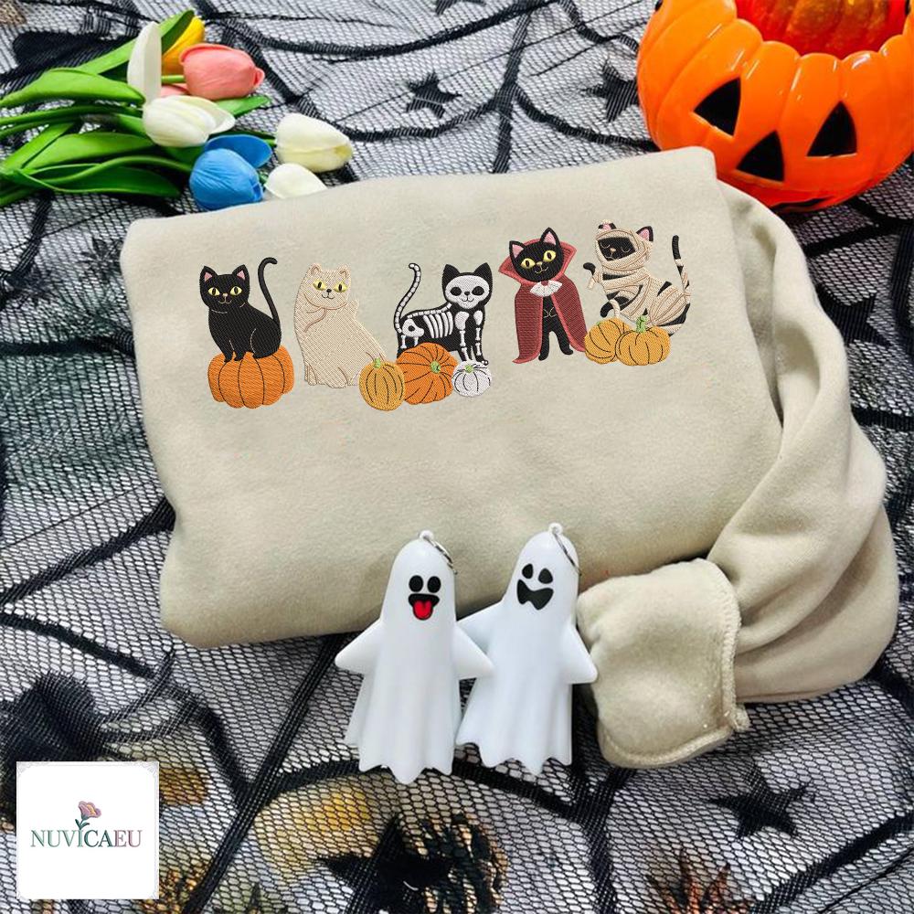 Niedliches Halloween Katzen Kostüm – Pullover Mit Kapuze, Lustiges Kürbis-Katzen Design Für Kinder & Erwachsene