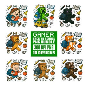 Gamer Back To School PNG Bundle: School-Themed Designs (Digital Download)
