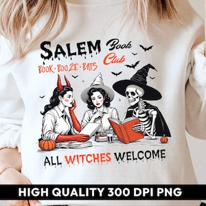 Salem Witch Book Club PNG: Retro Halloween Design (Digital Download